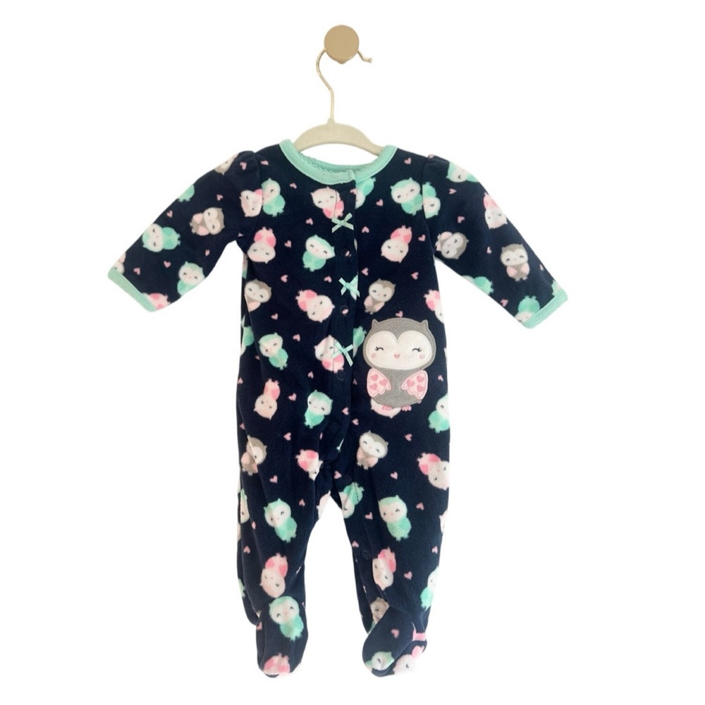 Carter’s Cute Owl Patterned Kids Footie Fleece Pajamas - Size Newborn Baby Girl